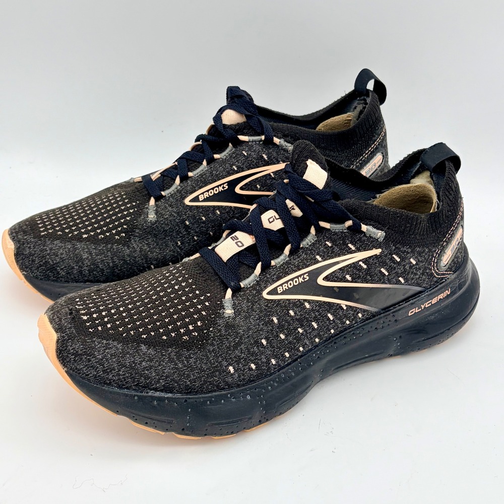 Brooks Glycerin StealthFit 20 Womens 8.5 Black Peach Running Shoes Knit Uppers